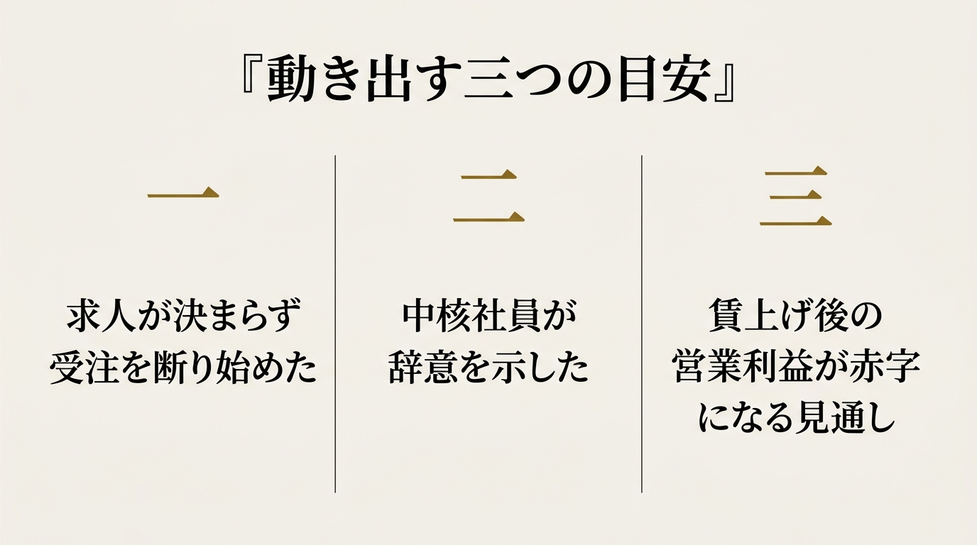動き出す三つの目安