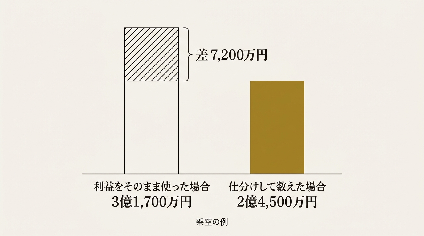 利益をそのまま使った場合と仕分けた場合の差
